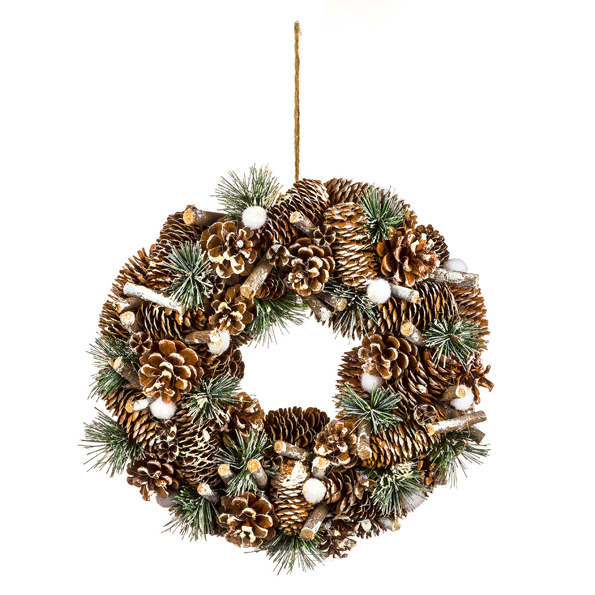 Couronne de Noël Pomme de Pain et Branches Pailletées 34 cm