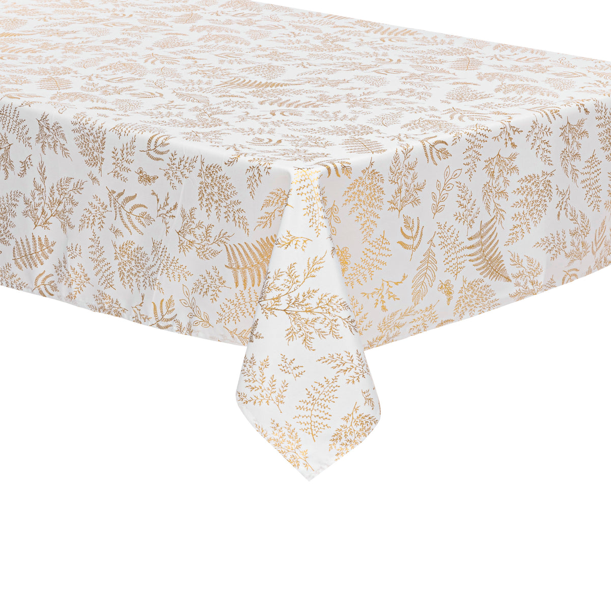 Nappe antitache blanche imprimée feuillage doré