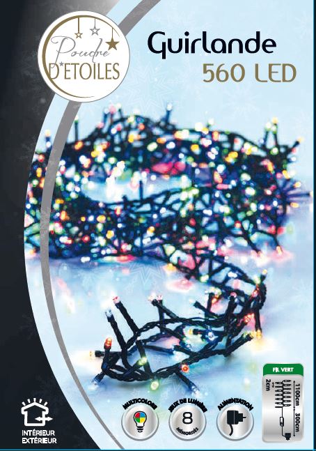 Guirlande lumineuse multicolore 560 LED 8 modes