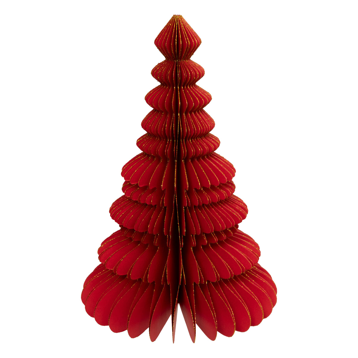 Sapin décoratif en papier rouge et paillettes dorées