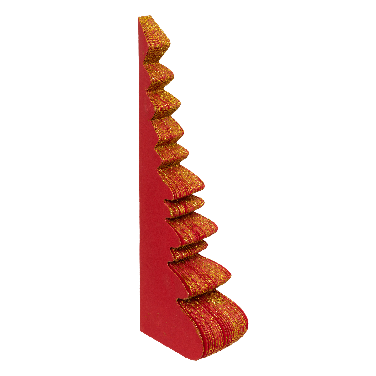 Sapin décoratif en papier rouge et paillettes dorées