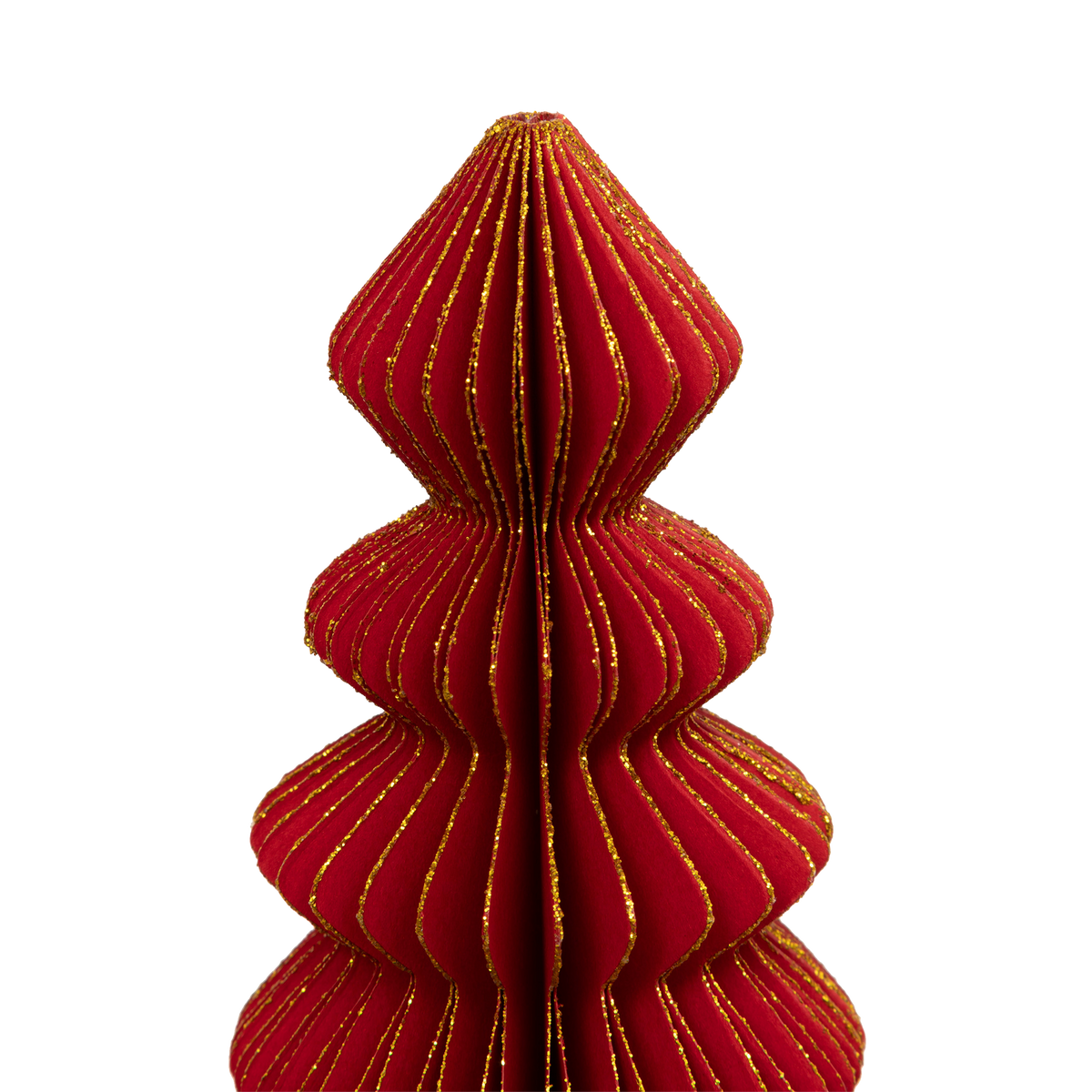 Sapin décoratif en papier rouge et paillettes dorées