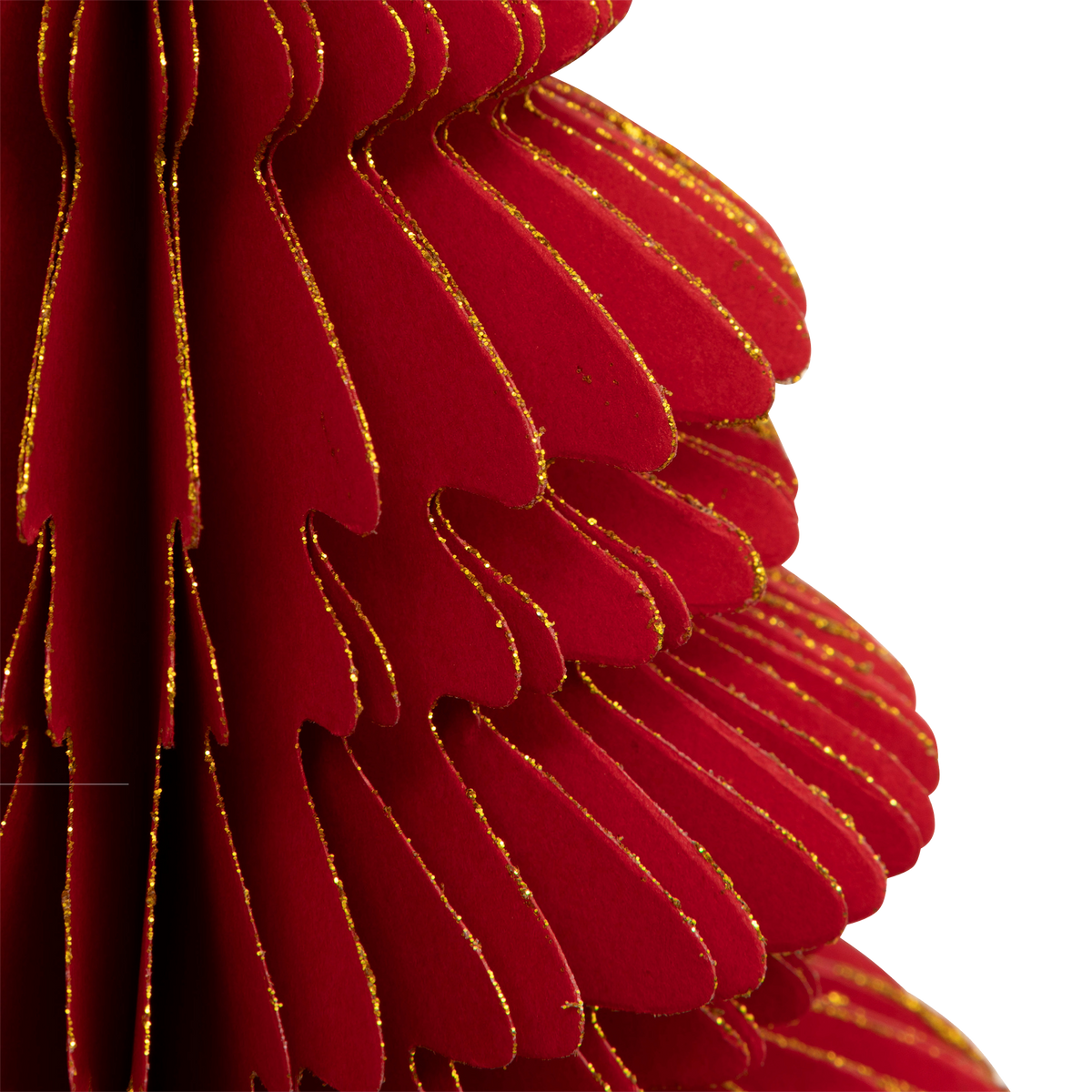 Sapin décoratif en papier rouge et paillettes dorées