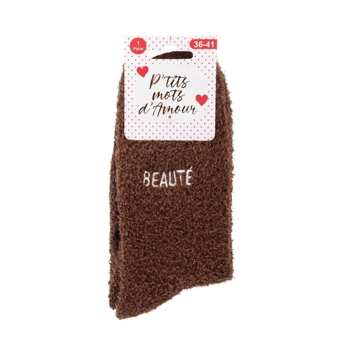 Paire de chaussettes chenille antidérapantes avec message – 36/41 - Marron