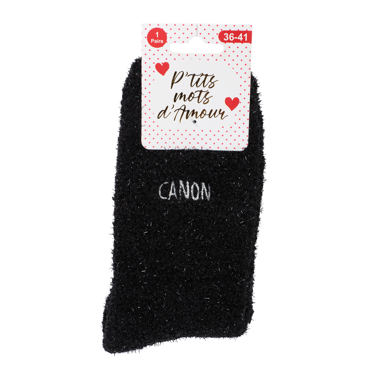 Paire de chaussettes chenille antidérapantes avec message – 36/41 - Noir