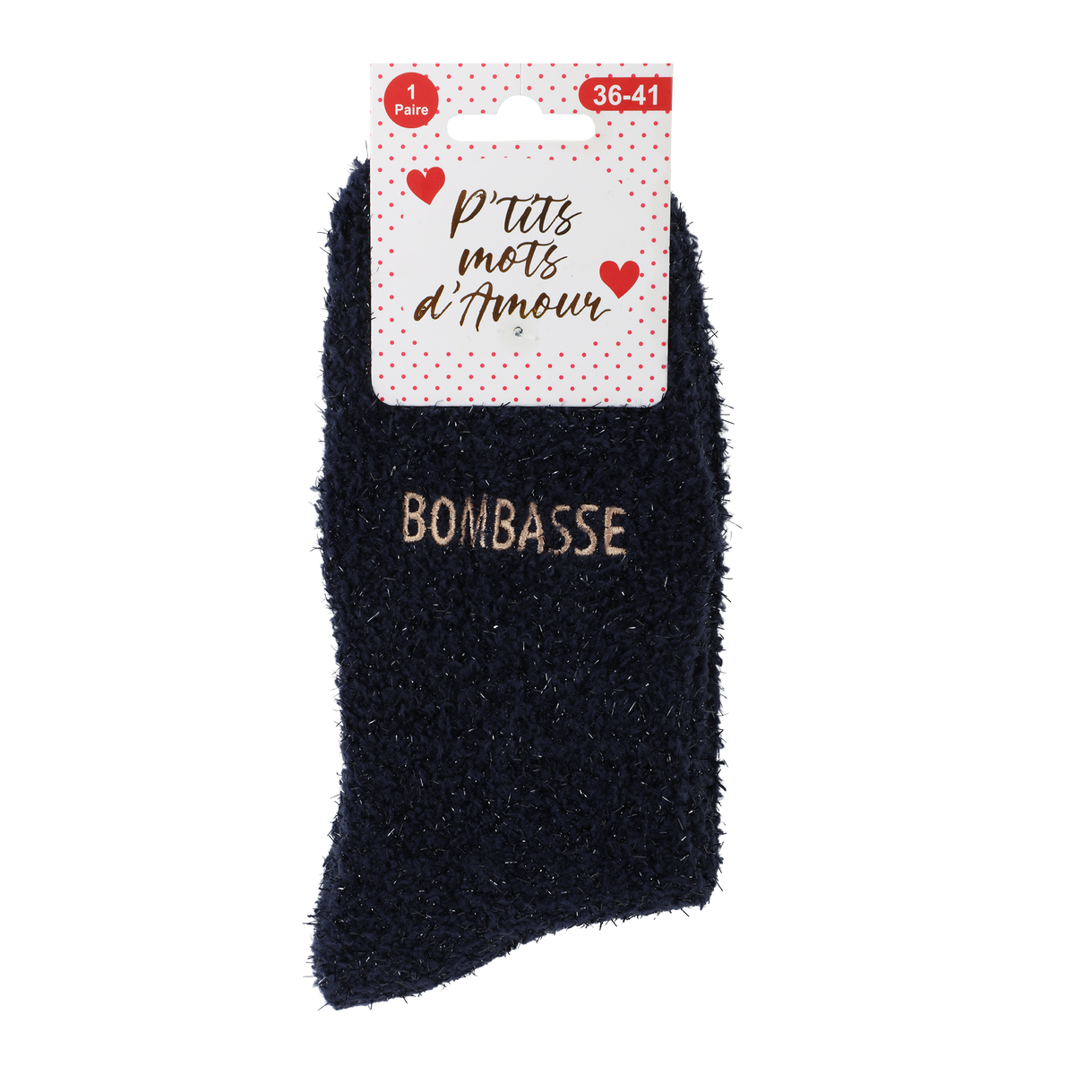 Paire de chaussettes chenille antidérapantes avec message – 36/41 - Bleu foncé