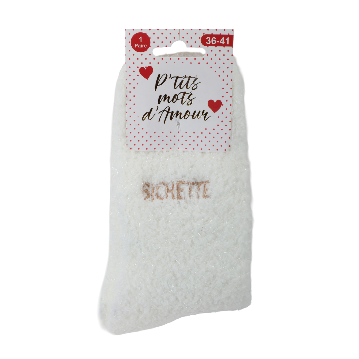 Paire de chaussettes chenille antidérapantes avec message – 36/41 - Blanc