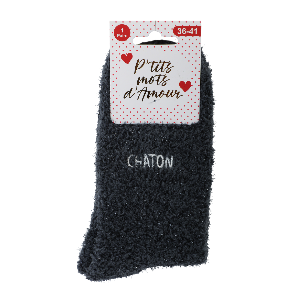 Paire de chaussettes chenille antidérapantes avec message – 36/41 - Gris