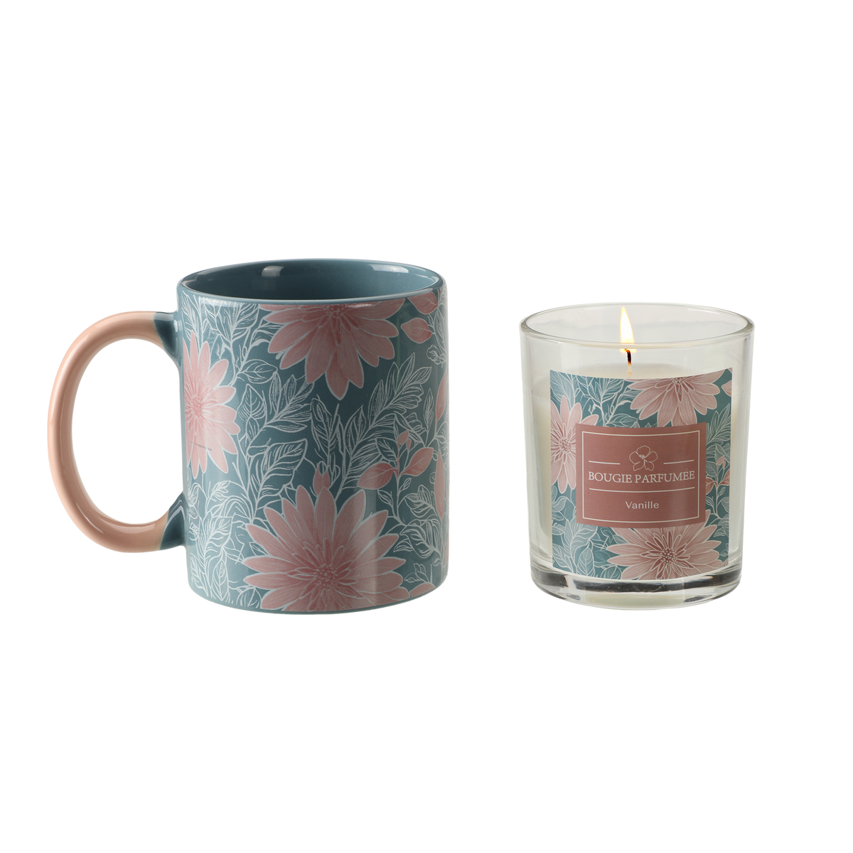 Coffret mug + bougie Floral Rose