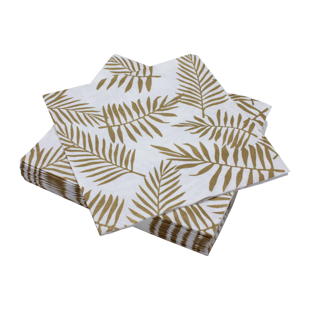 Serviettes en ouate 3 plis motif palmier doré – Le Nappage – 50 pièces – 33 × 33 cm
