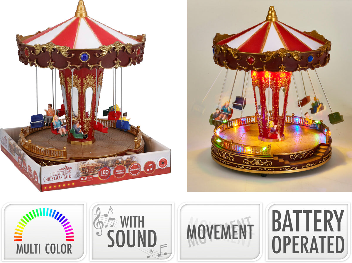 Carrousel de Noël LED PP, vol, rotation – 21 × 21 × 27 cm