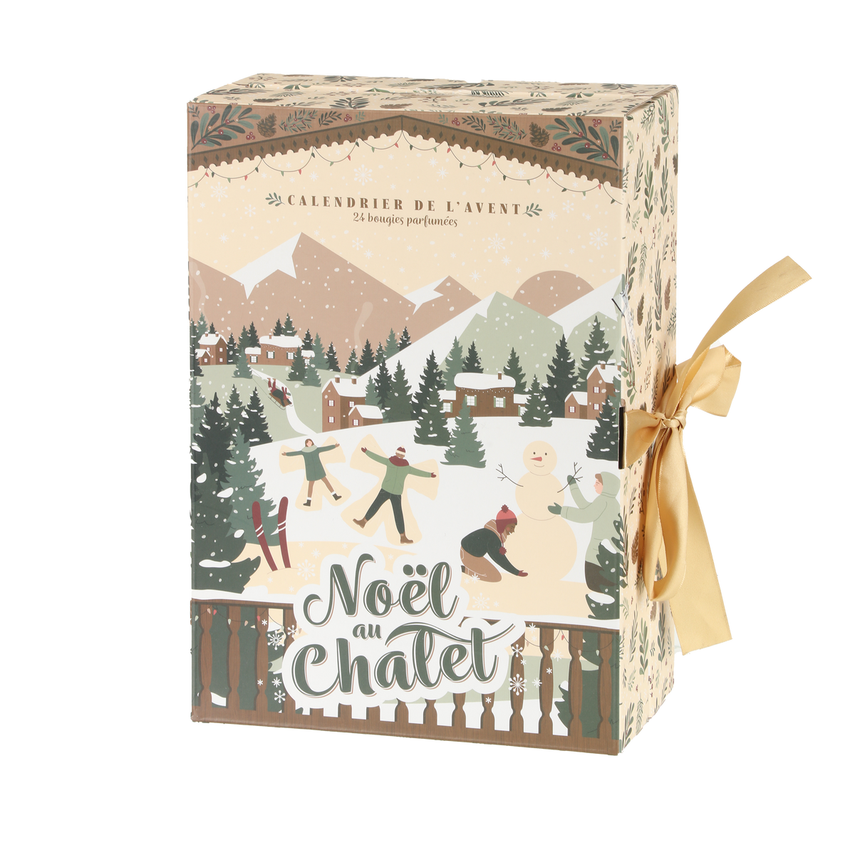 Calendrier de l’Avent, décor naturel – 24 bougies, 30,5 × 21,4 × H. 12 cm