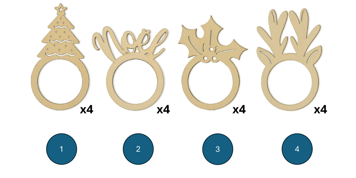 6 RONDS DE SERVIETTE BOIS FORME FANTAISIE NOEL