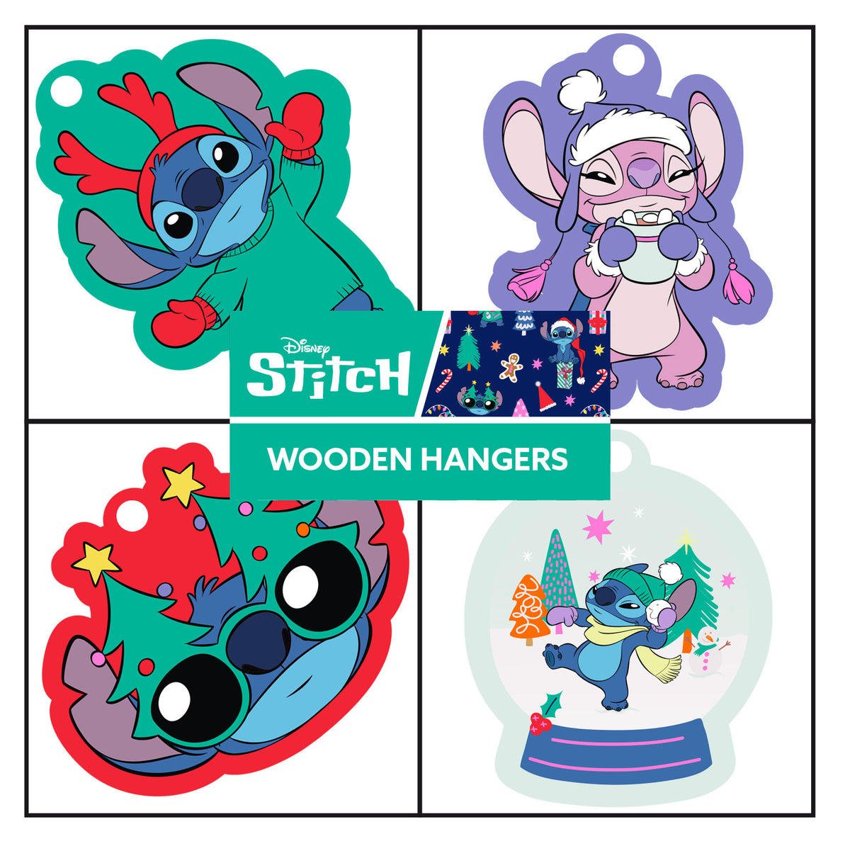 Suspension de Noël Stitch en bois – Disney – 12 pièces