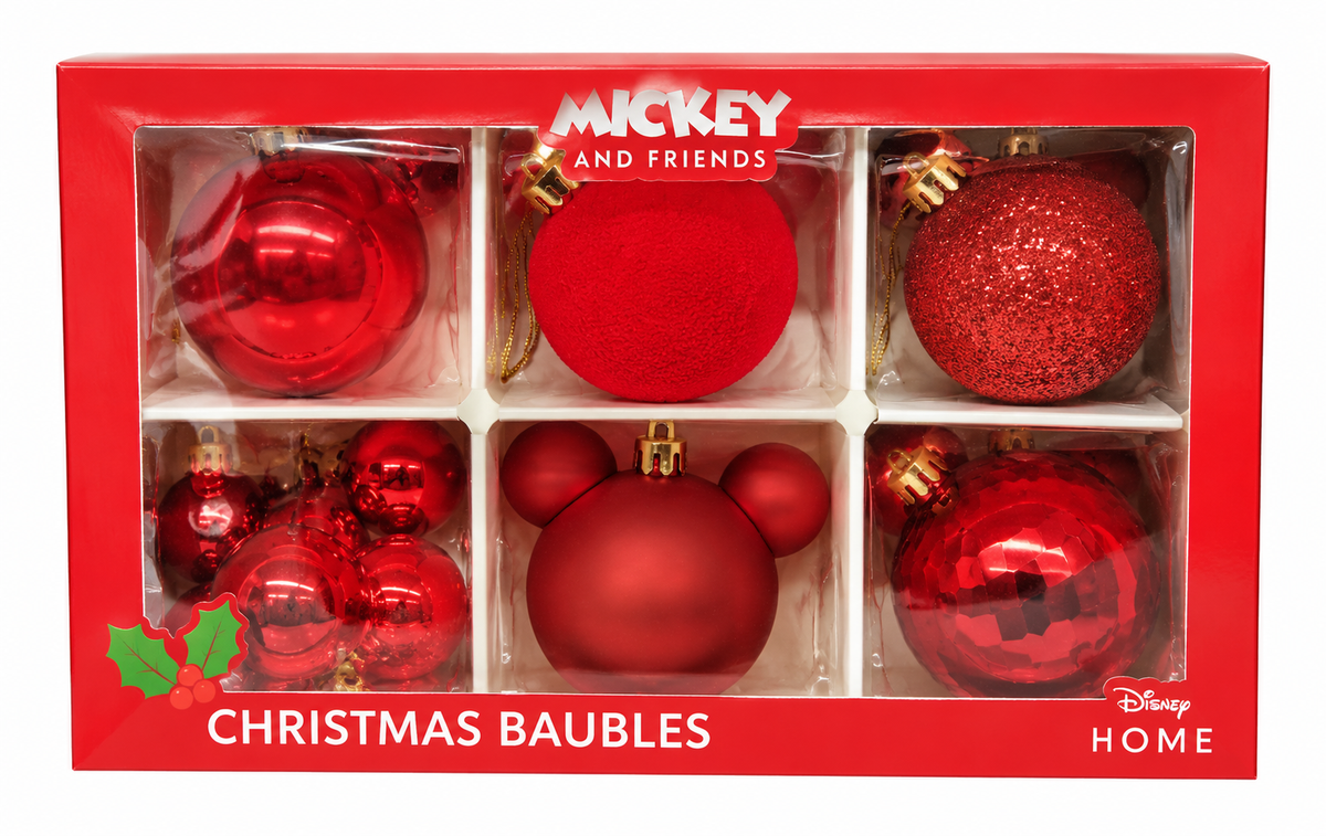Boule de Noël plastique Mickey rouge – Disney – 6 pièces
