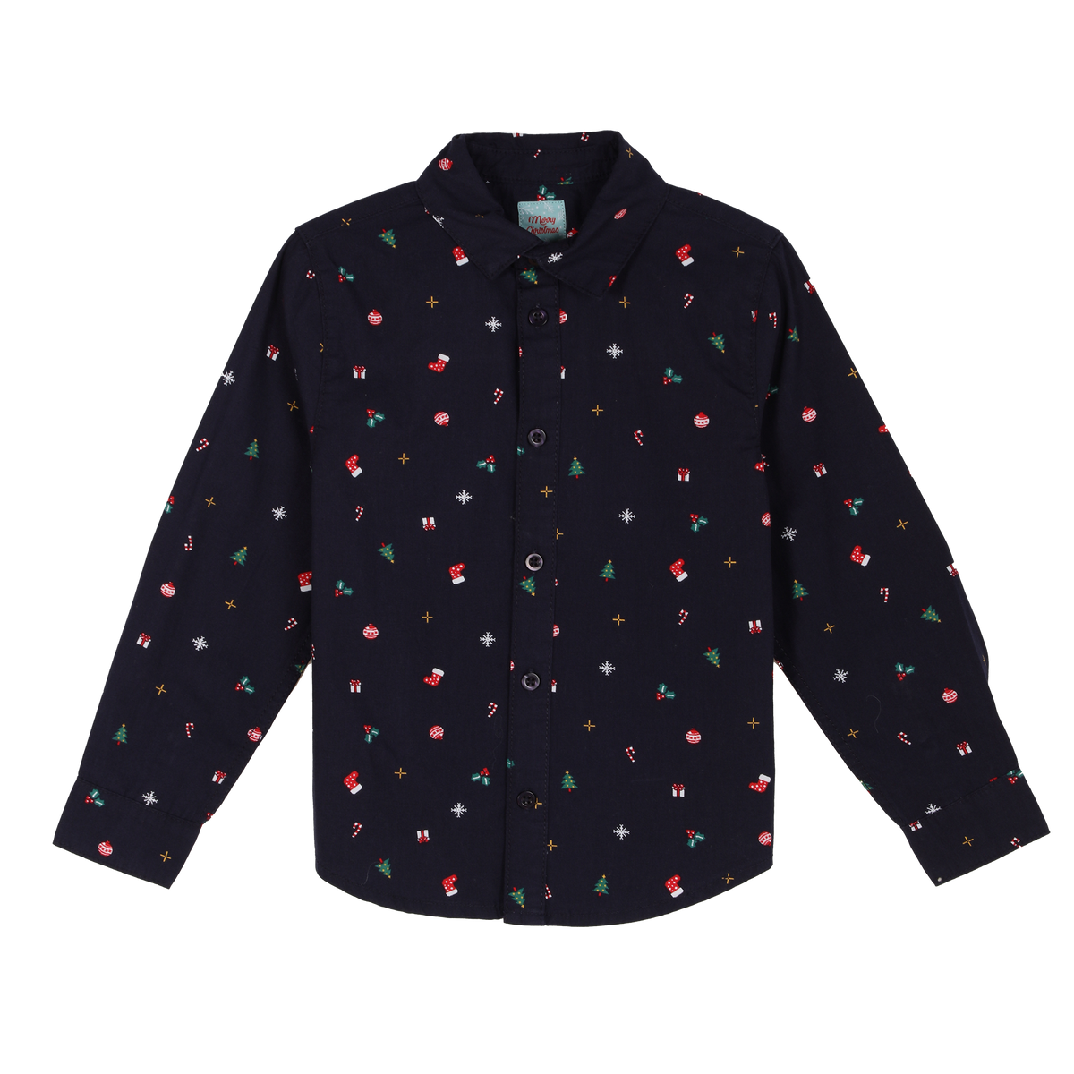Chemise motifs Noël 3/12 ans - Bleu foncé