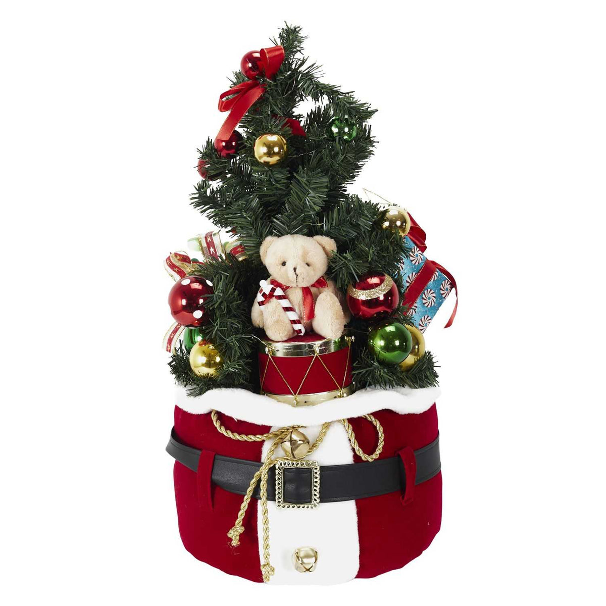 Sapin décoratif de Noël avec ours et cache-pied rouge 65 cm