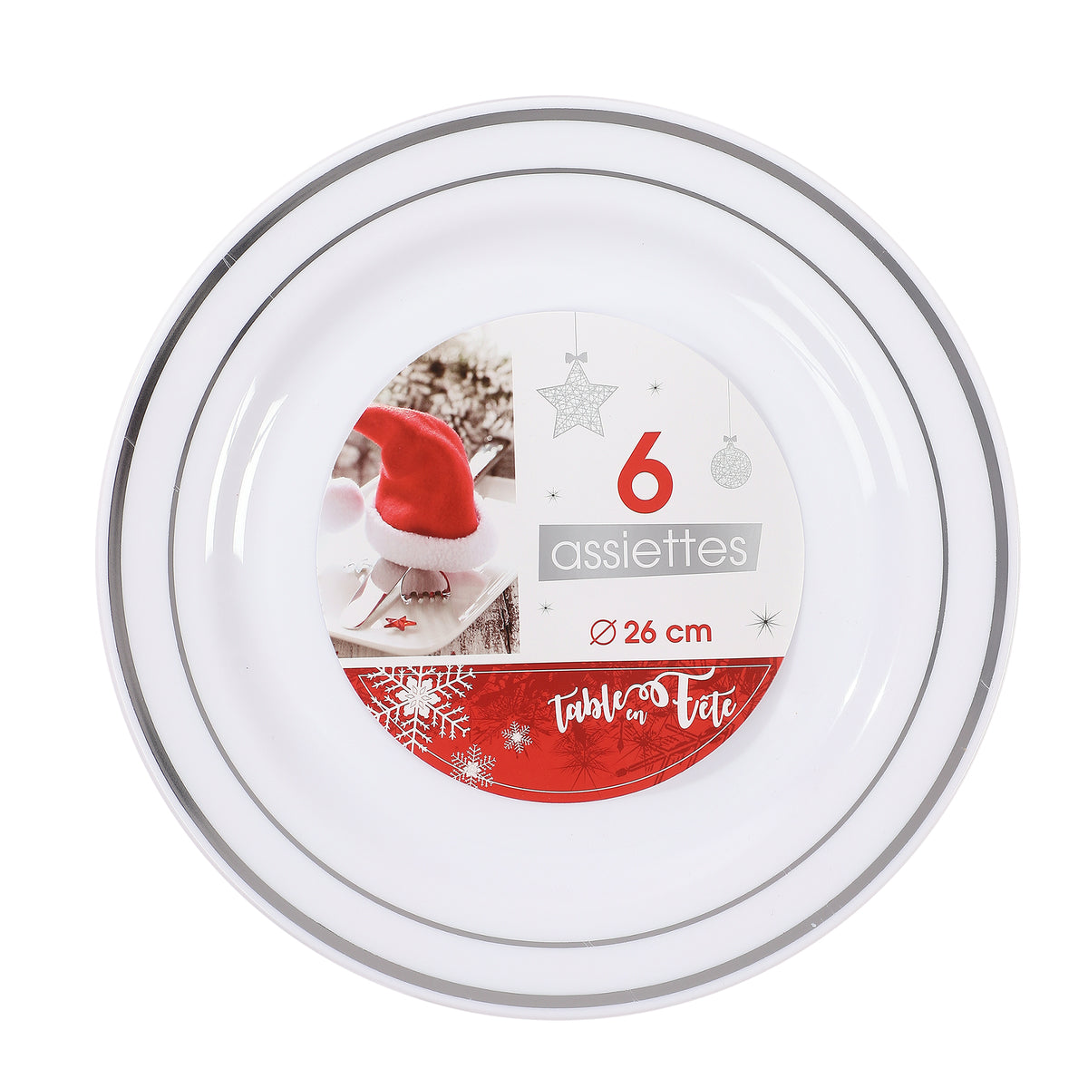 Assiette blanches liseret argent/doré – 6 pièces – H. 26 cm