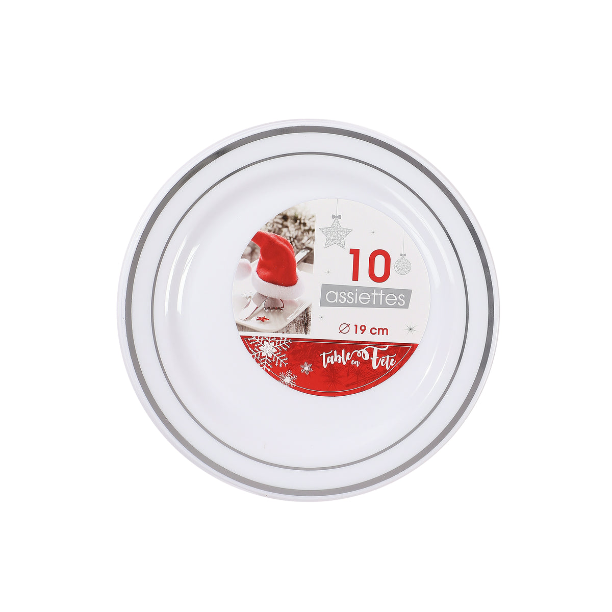 Assiette blanches liseret argent/doré – 10 pièces – H. 19 cm