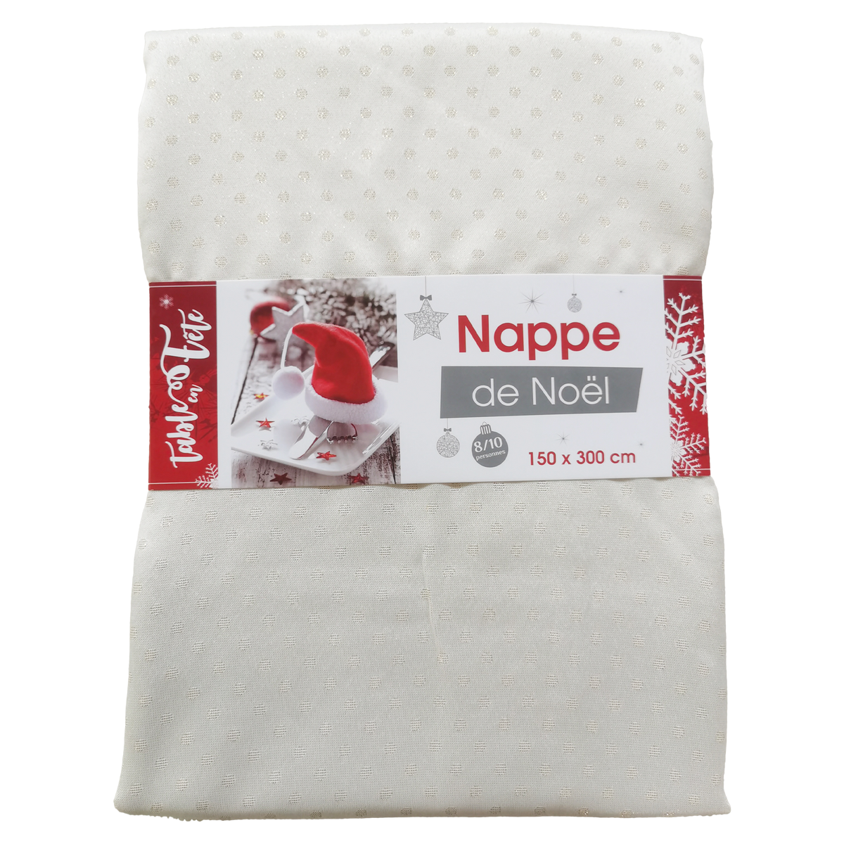 Nappe damassée polyester lurex Pois  - Argent