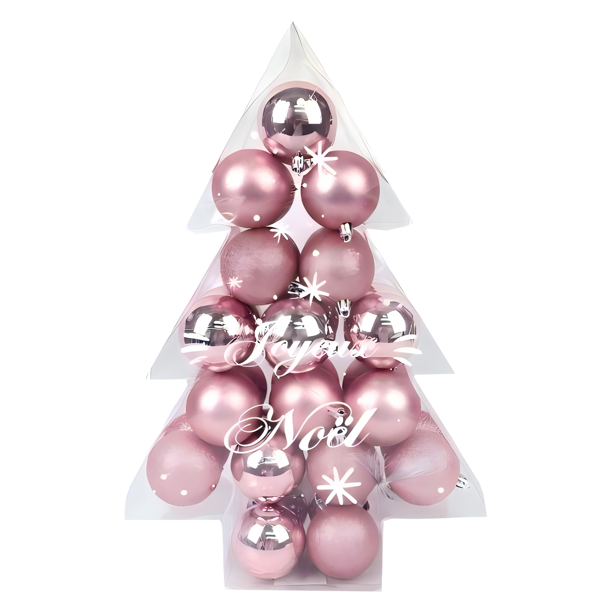Pièces de boule de Noël forme sapin – 34 pièces – 28,5 × 12 × 41,5 cm - Rose