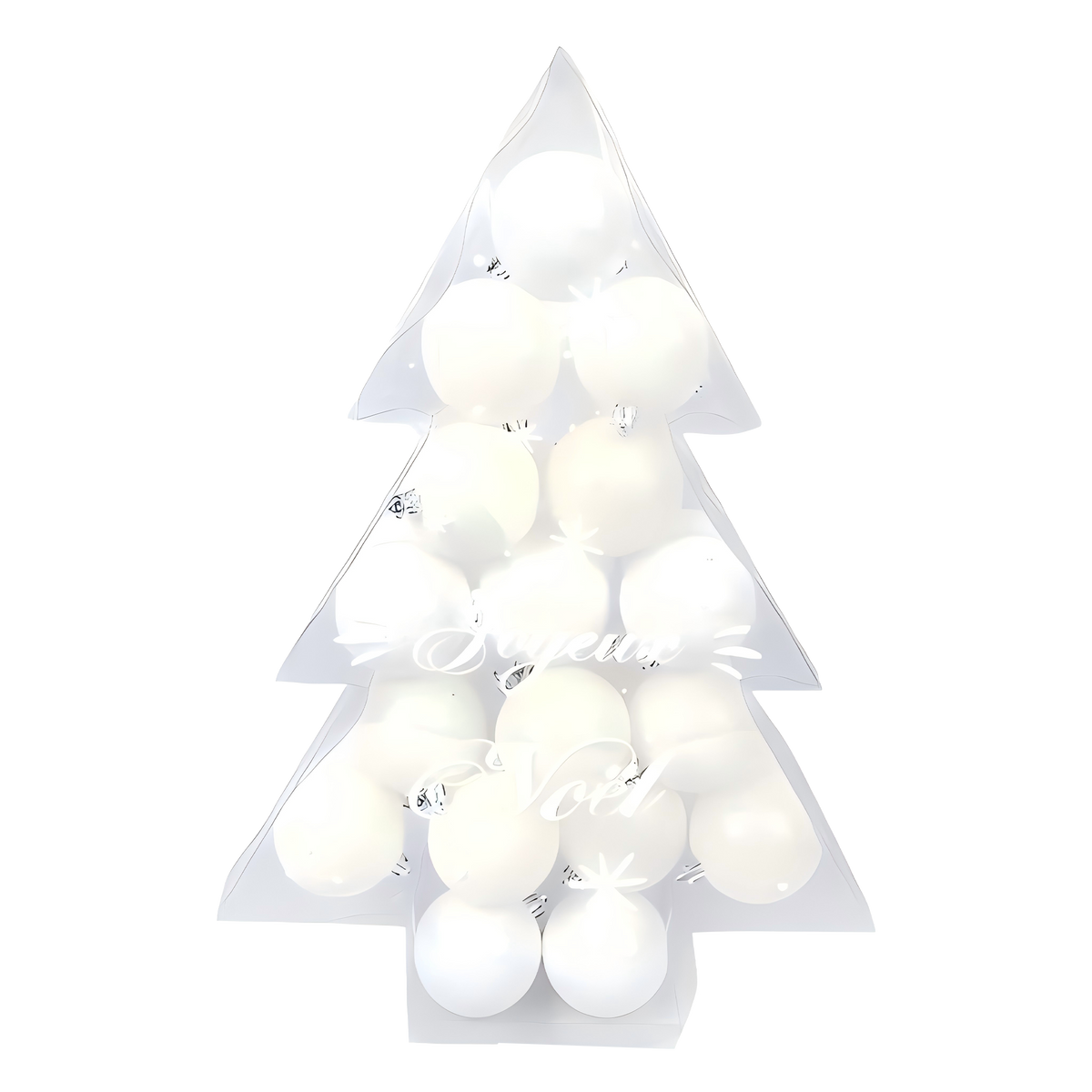 Pièces de boule de Noël forme sapin – 34 pièces – 28,5 × 12 × 41,5 cm - Blanc