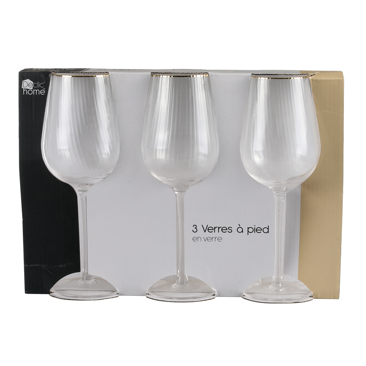 Verre à pieds en verre bord doré et lignes verticales – Déclic Home – 3 pièces