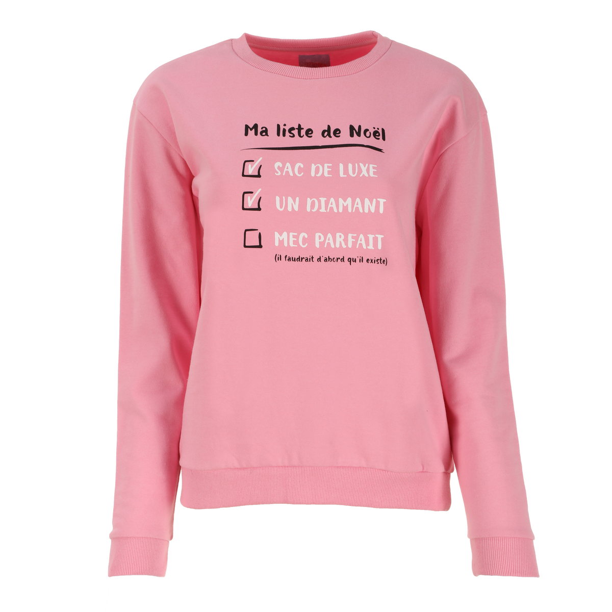 Sweat col rond de Noël - Rose