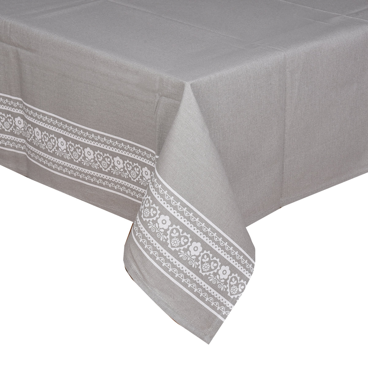 Nappe imprimée cœur Déclic Home 100 % coton – 140 × 280 cm - Gris