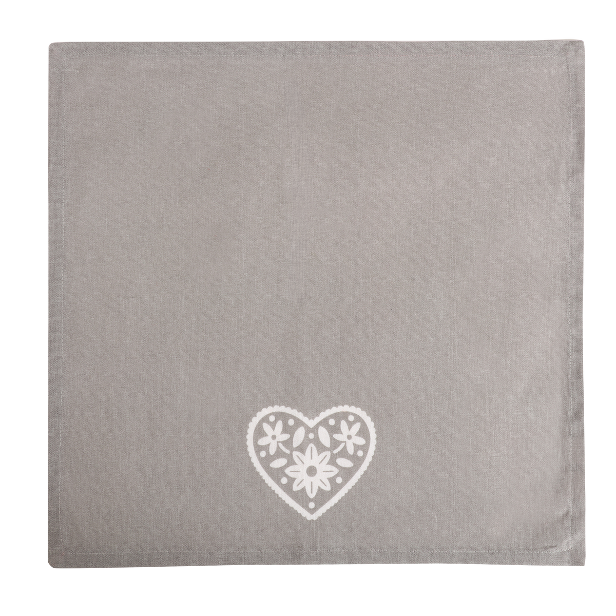 Lot de 4 serviettes brodées cœur Déclic Home 100 % coton – 40 × 40 cm - Gris