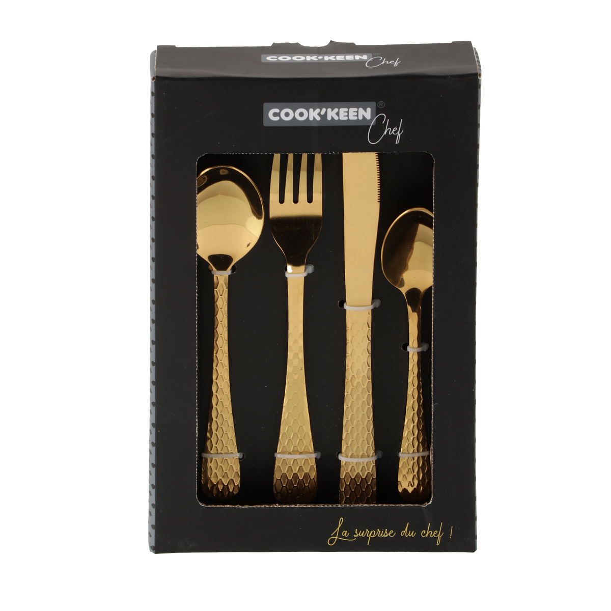 Menagere motifs damiers en inox 2asst – Cook Keen – 2 modèles assortis – 24 pièces