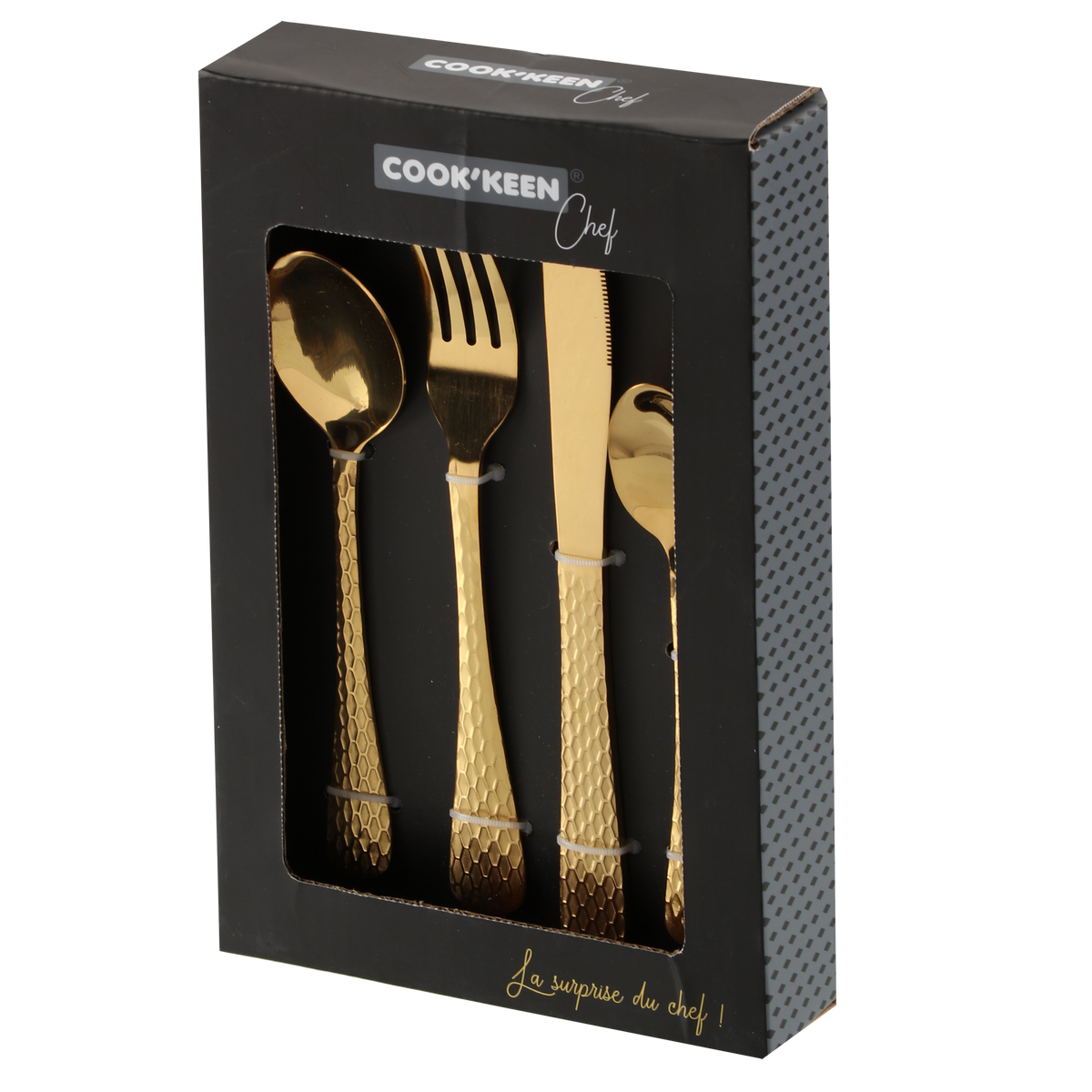Menagere motifs damiers en inox 2asst – Cook Keen – 2 modèles assortis – 24 pièces