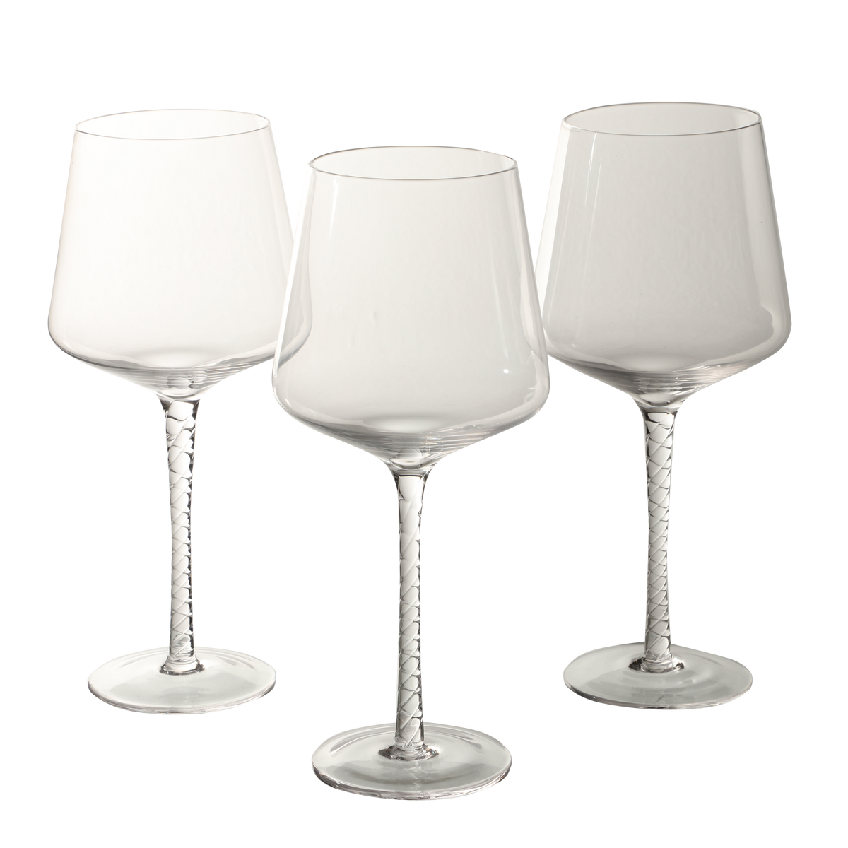 3 verres à vin pied torsadé