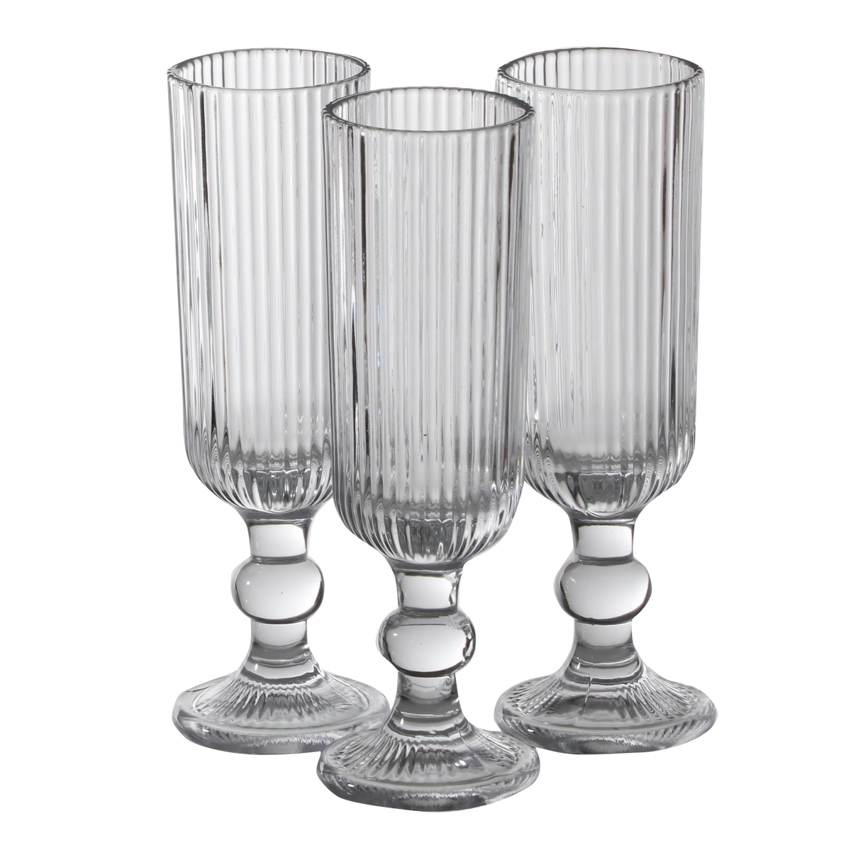 3 flutes à champagne striés