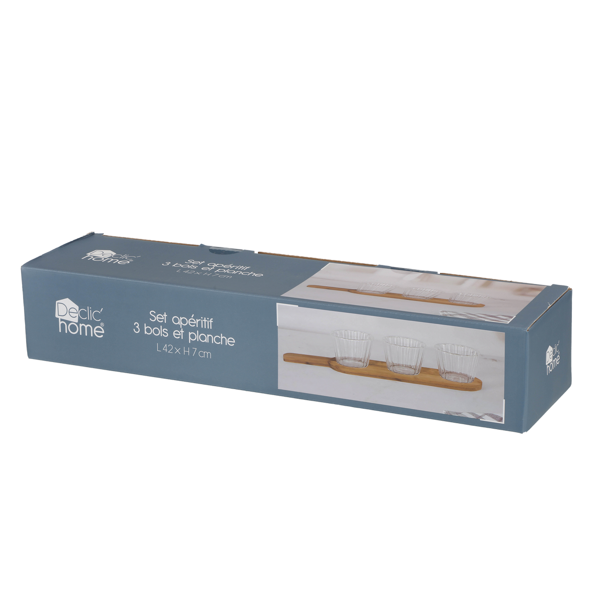 SET APERITIF 4PCS BOLS EN VERRE STRIEES AVEC PLANCHE