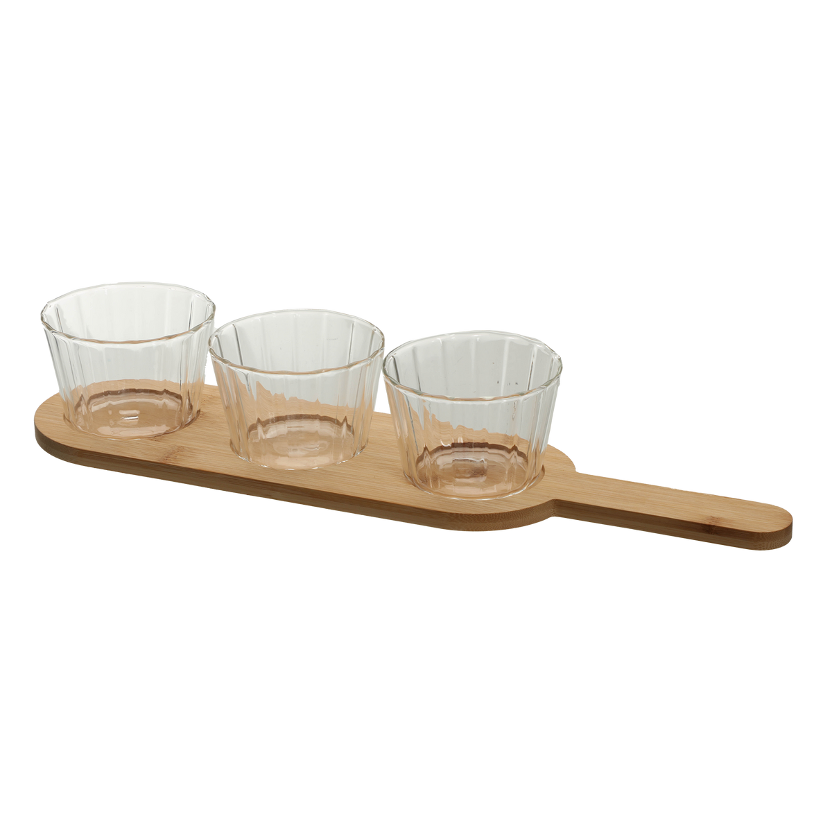 SET APERITIF 4PCS BOLS EN VERRE STRIEES AVEC PLANCHE