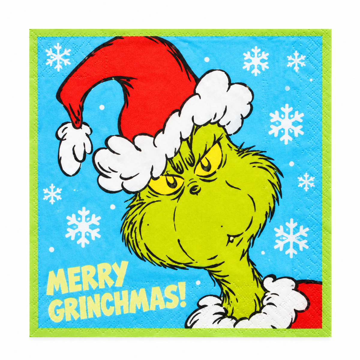 Lot de 12 serviettes en papier de Noël Grinch – 33 × 33 cm - Vert