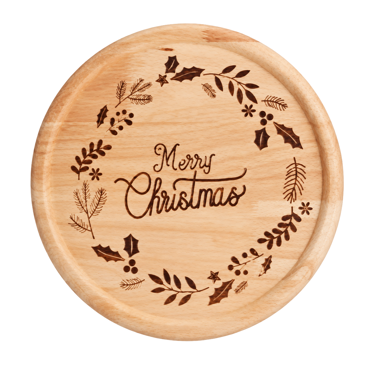 PLATEAU ROND EN BOIS DE HETRE DECOR NOEL 29.5*29.5*1.5CM