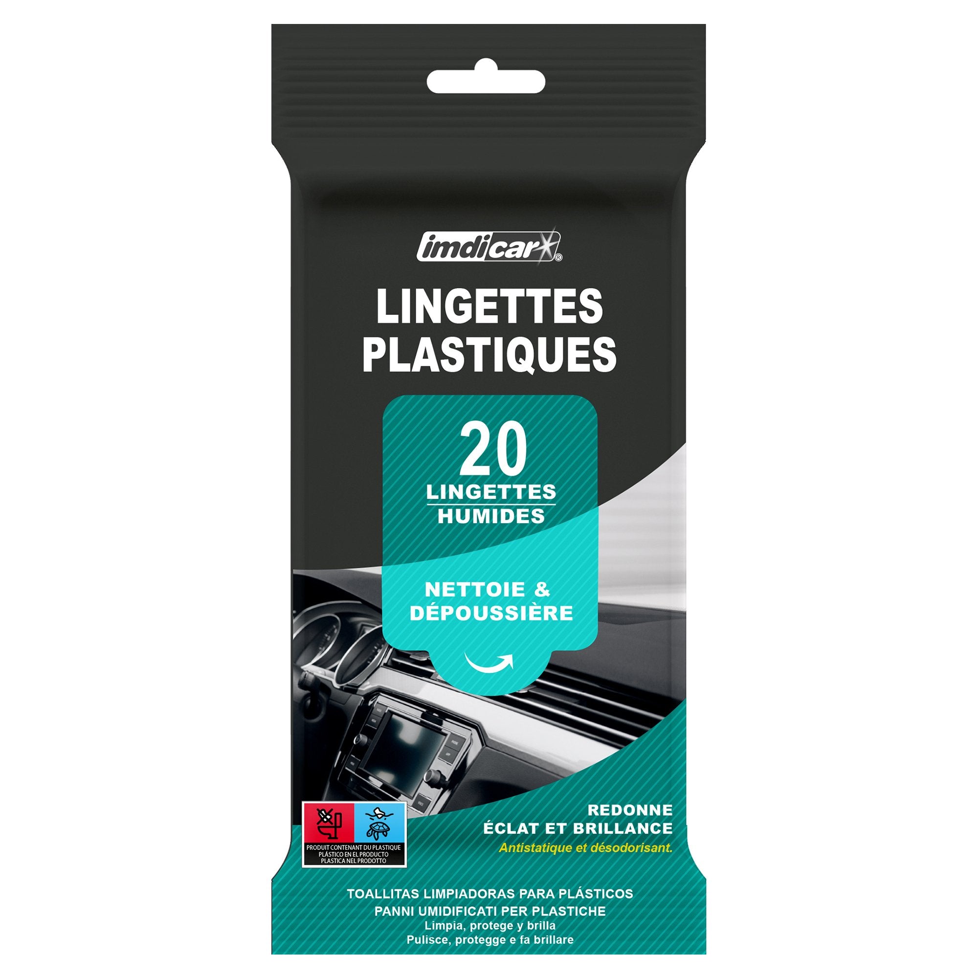 20 lingettes nettoyante pour plastique intérieur et tableau de bord