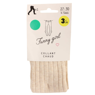 Paire de collant uni en coton - Beige
